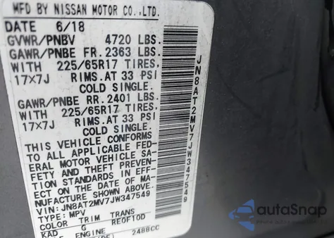 2018 Nissan Rogue Sv from USA, damaged, VIN JN8AT2MV7JW347549